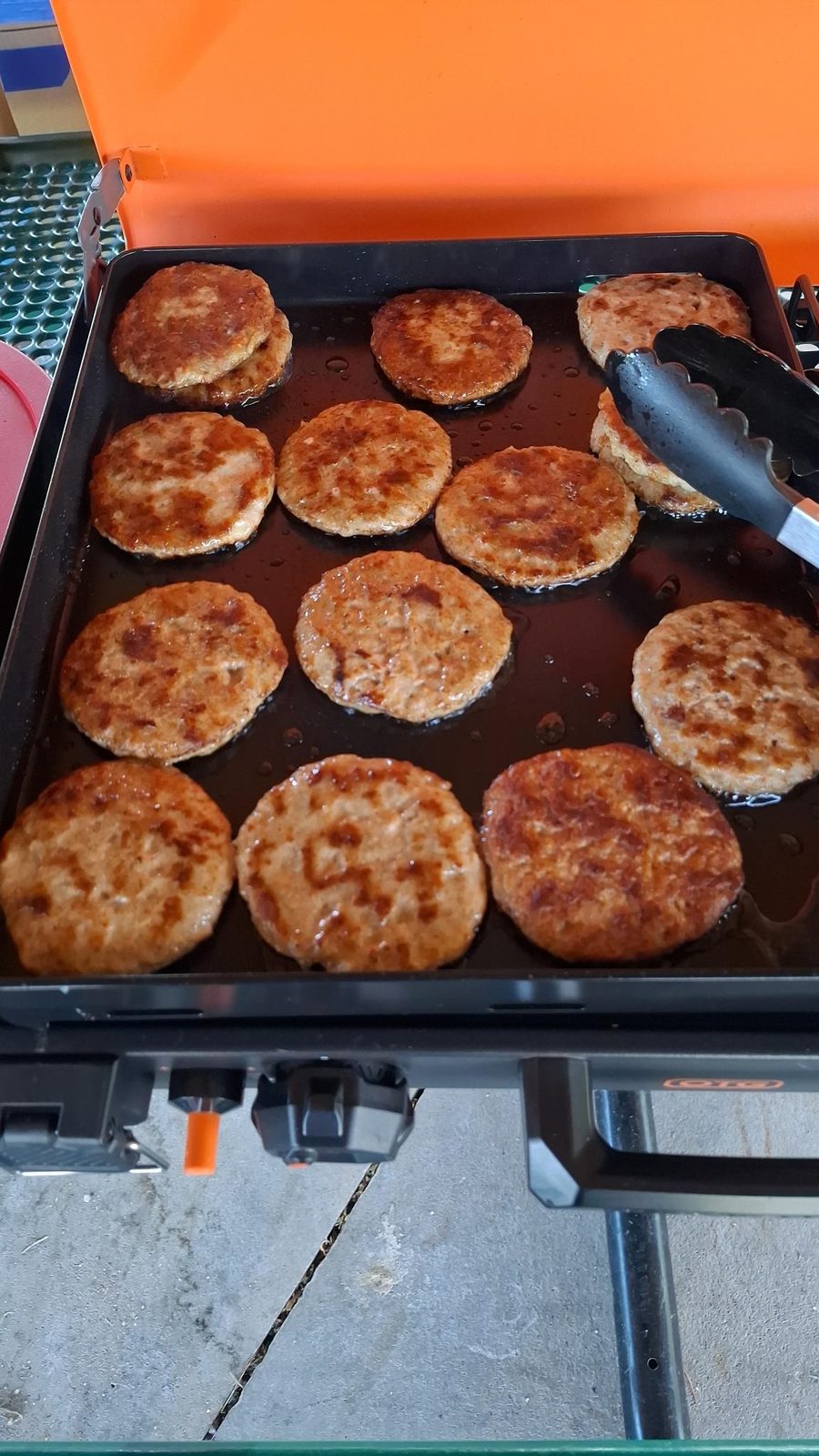 Burgers on the griddle - Field Day lunch.