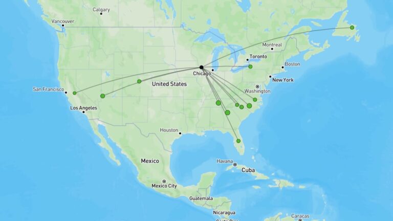 Map of North American contacts from a Tapley Woods portable amateur-radio activation.