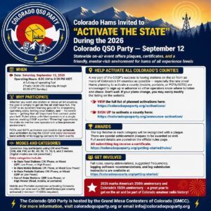 Official Colorado QSO Party 2026 poster with September 12 date and operating information