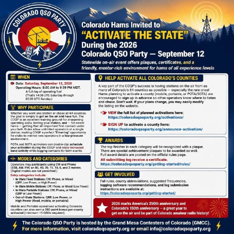 Official Colorado QSO Party 2026 poster with September 12 date and operating information