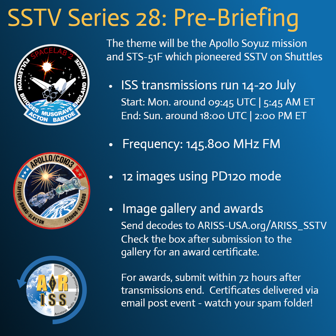 ARISS Sets October 2–6 ISS SSTV Window for Student-Education Images